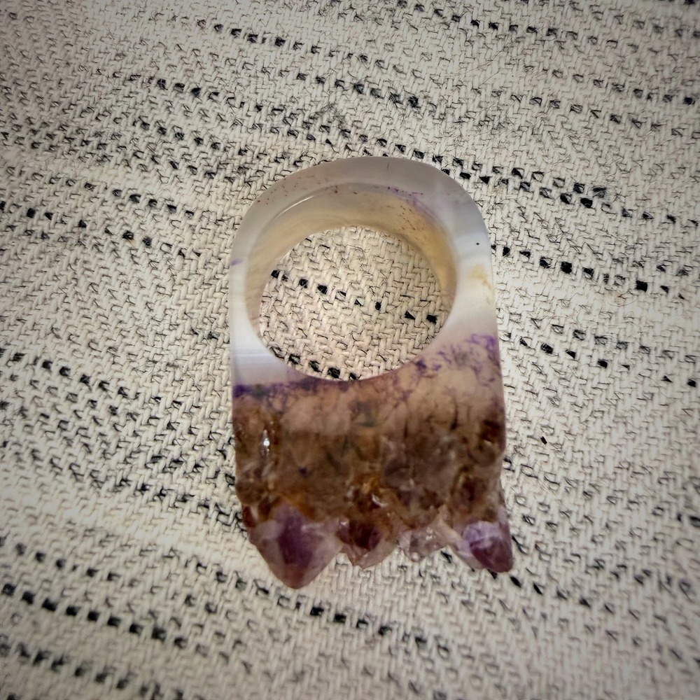 Chunky Amethyst Carved Rock Ring Natural Stone Size 7 Purple Whimsigoth Agate